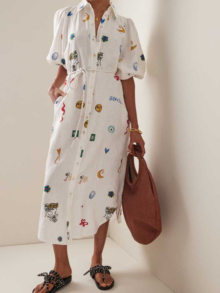 Soleil Embroidered Shirt Dress (For Hire)
