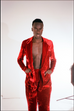 Uminori Atelier X RAMP TRAMP TRAMP STAMP Red Velvet Blazer and Pant Set (For Hire)