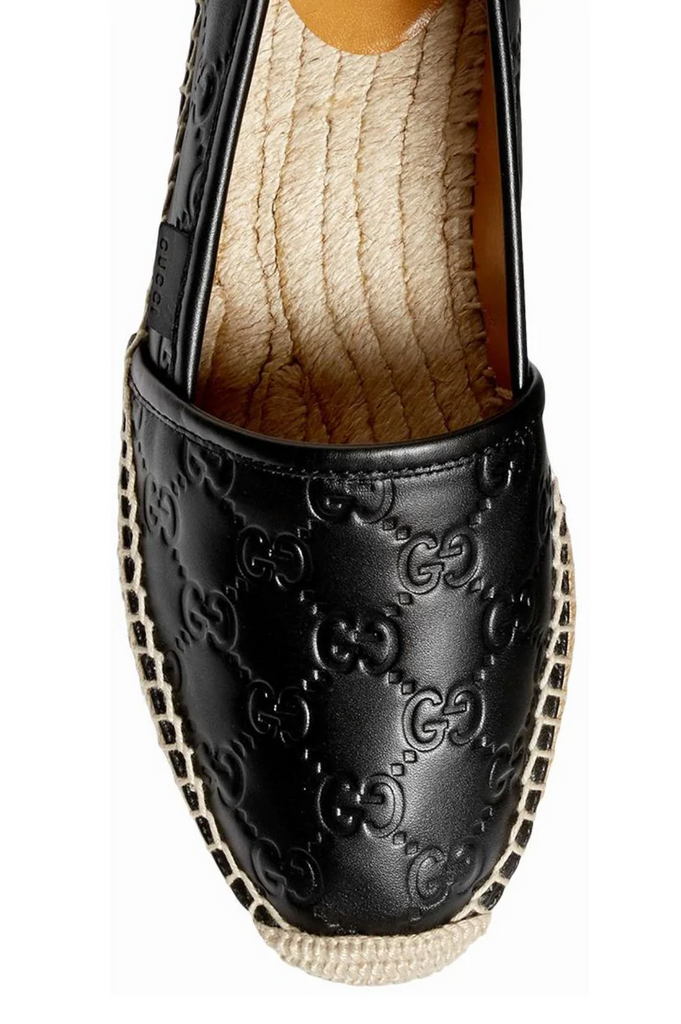 Pre Loved Black Leather Gucci Espadrilles