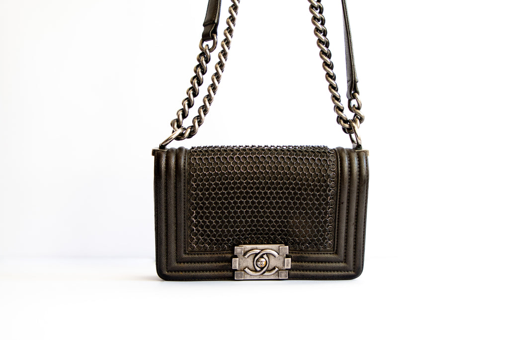 Chanel Lambskin Quilted Small Chain Mail Boy Flap Black