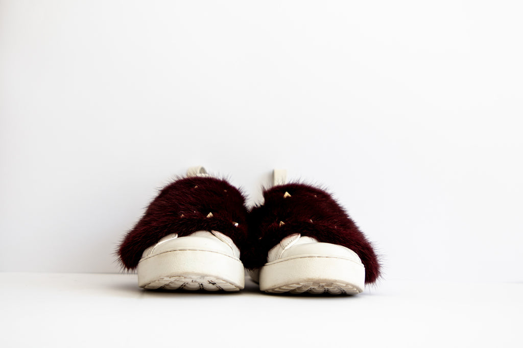 Pre Loved Valentino Garavani Fur And Stud Sneakers