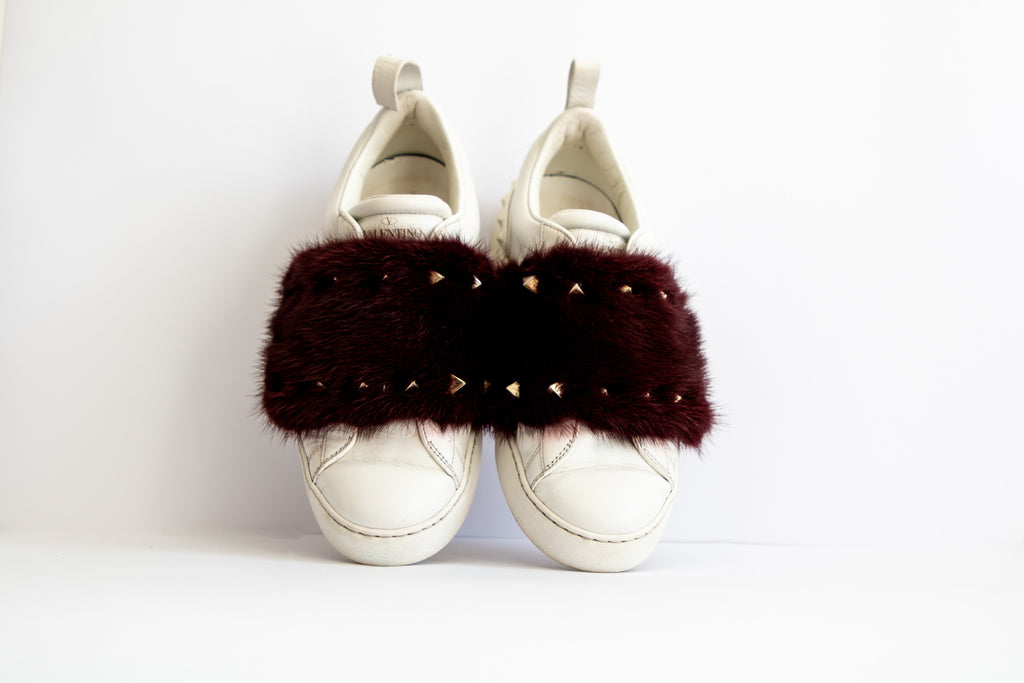 Pre Loved Valentino Garavani Fur And Stud Sneakers