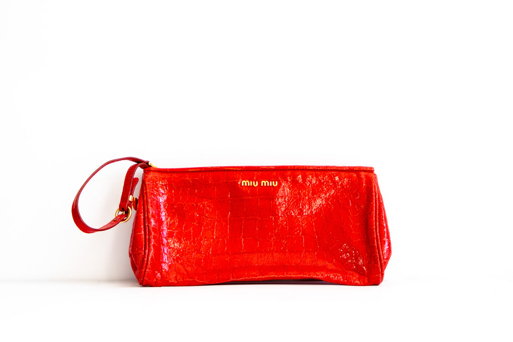 Miu Miu Red Croc-Embossed Wristlet