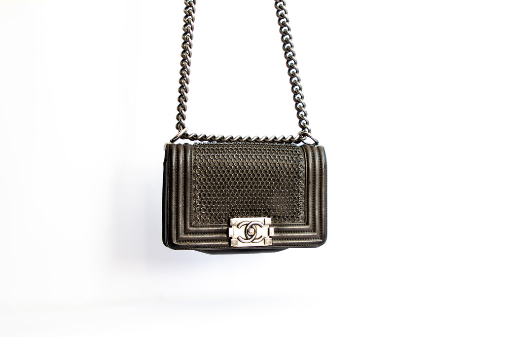 Chanel Lambskin Quilted Small Chain Mail Boy Flap Black