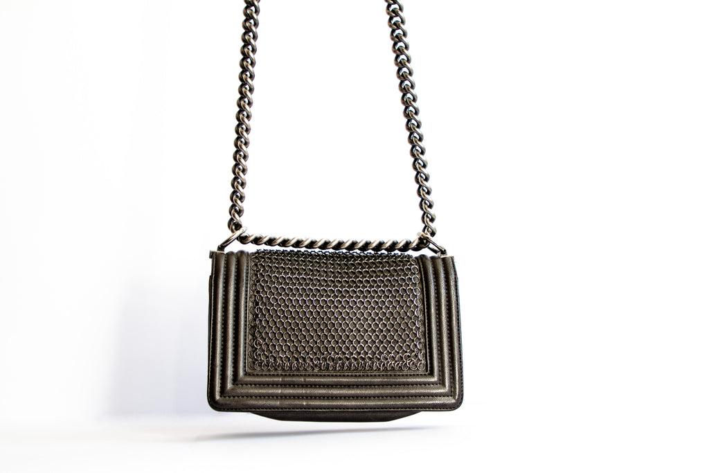 Chanel Lambskin Quilted Small Chain Mail Boy Flap Black