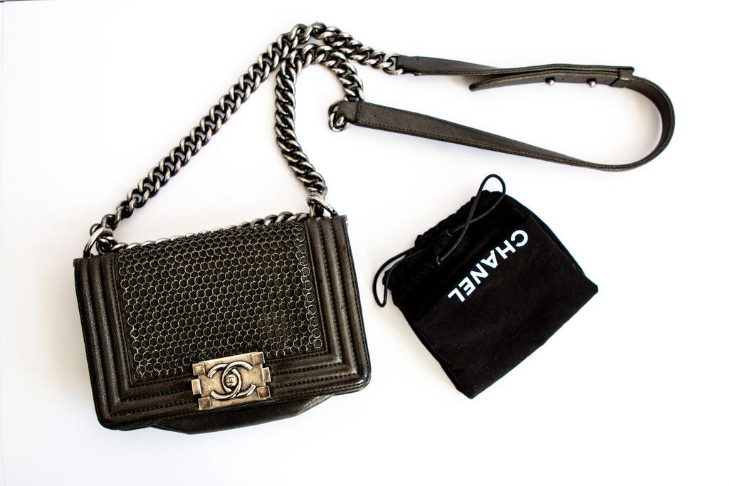 Chanel Lambskin Quilted Small Chain Mail Boy Flap Black