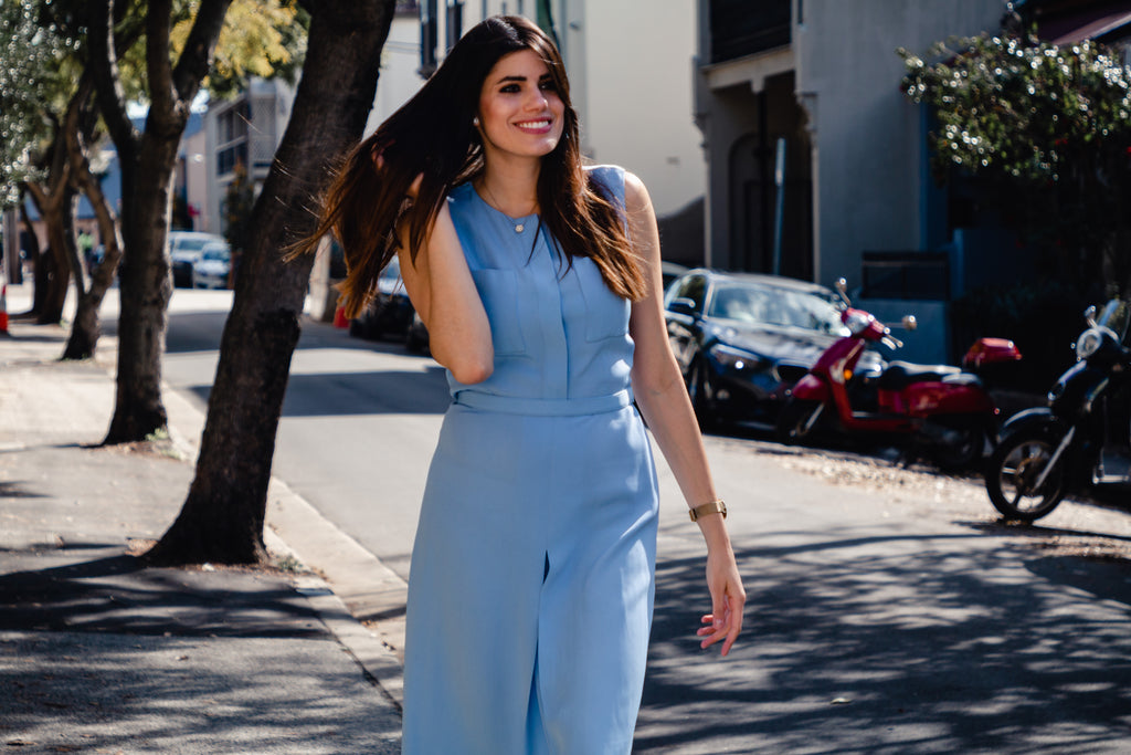 Victoria Beckham Powder Blue Crepe Dress