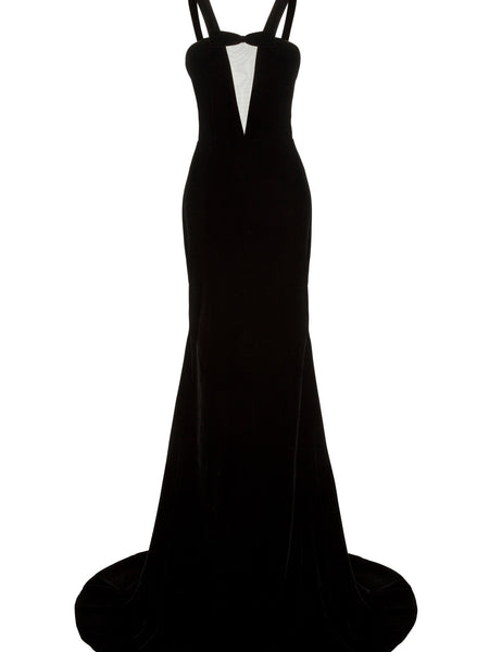 Alex Perry Kane Sheer Front Strap Gown Dress