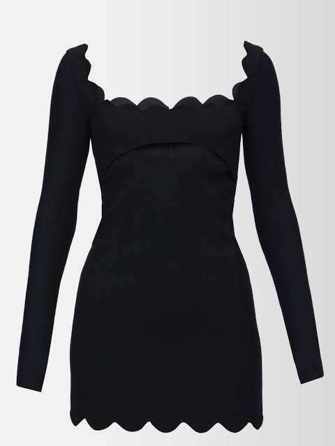 Saint Laurent Scalloped Wool Sable Dress (For Hire)