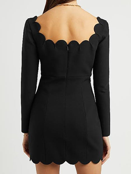 Saint Laurent Scalloped  Wool Sable Dress (For Hire)