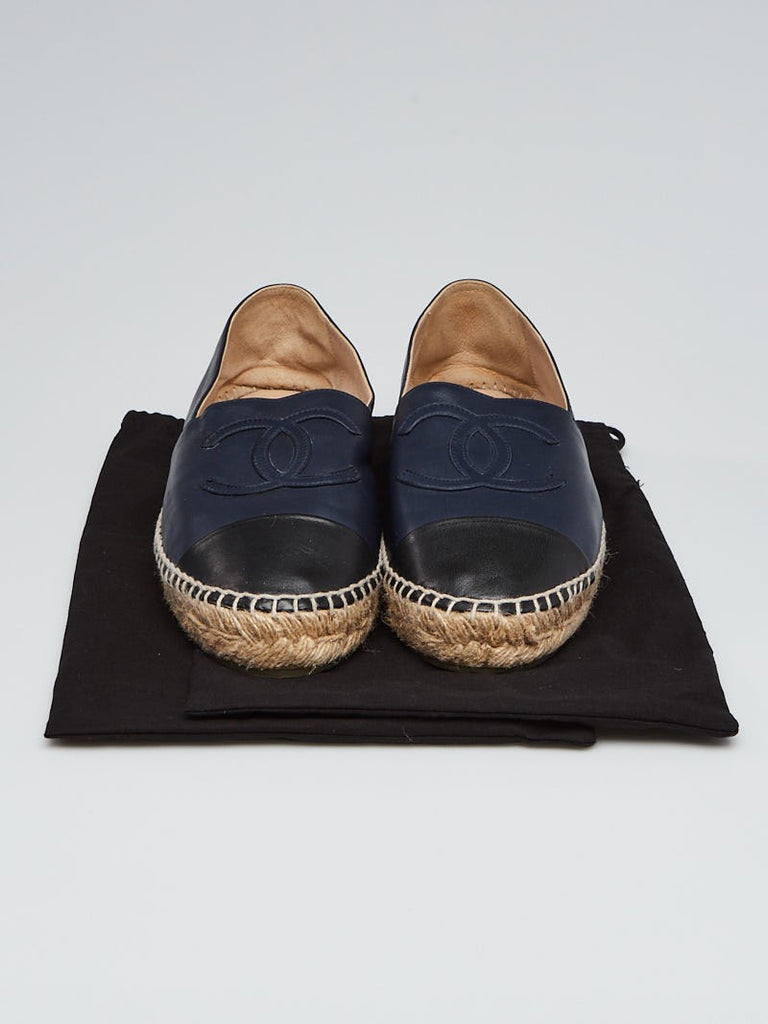 Chanel Navy And Black Leather Espadrilles