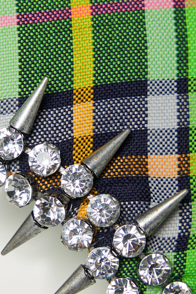 Area Crystal Spike Plaid Blazer And Skirt Set Green