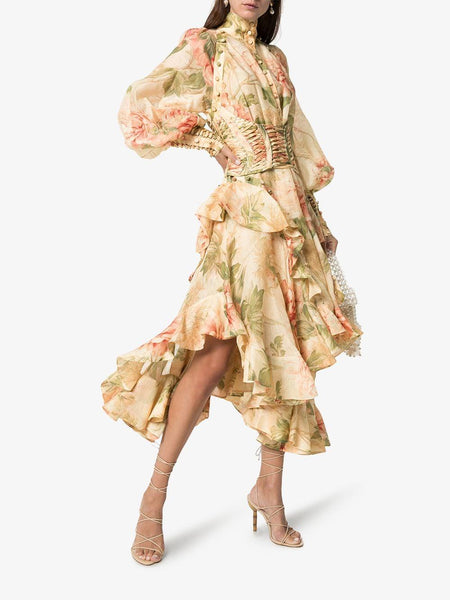 Zimmermann Espionage Floral Corset Silk Dress (For Hire)