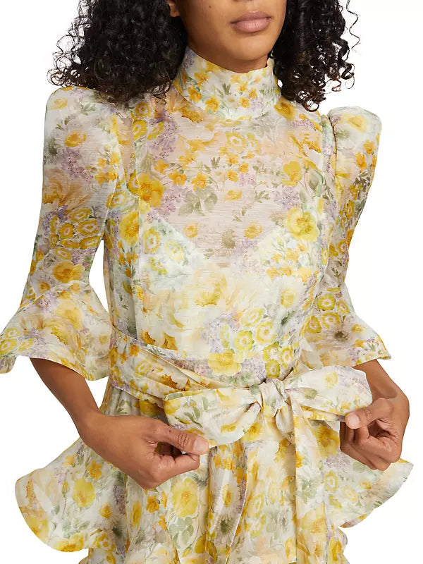 zimmermann harmony linen-silk ruffled midi-dress ZIMMERMANN Harmony tiered ruffled floral-print linen and silk-blend midi dress