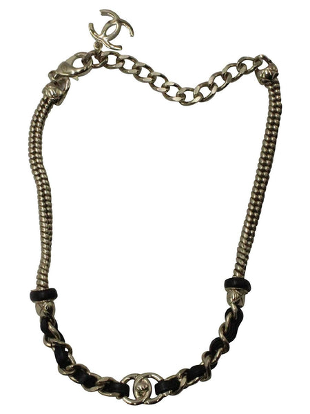 Chanel 21S Gold & Leather Chain Turn Lock Choker