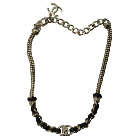 Chanel 21S Gold & Leather Chain Turn Lock Choker