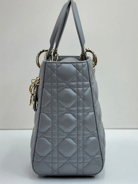 Lady Dior Medium Opaline Gray Pearlescent Cannage Lambskin Bag