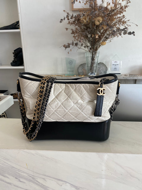Chanel Gabrielle Quilted Hobo Black and Beige Bag