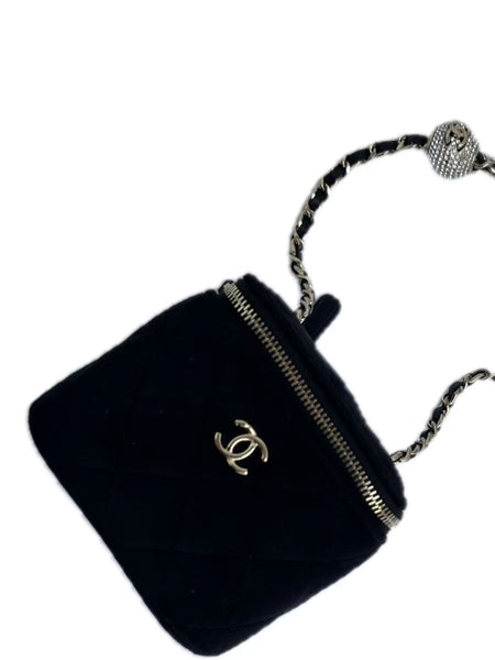 Chanel Pearl Crush Mini Vanity Black Velvet Bag (For Hire)