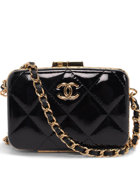 Chanel Black Glazed Goatskin Mini Box with Chain.