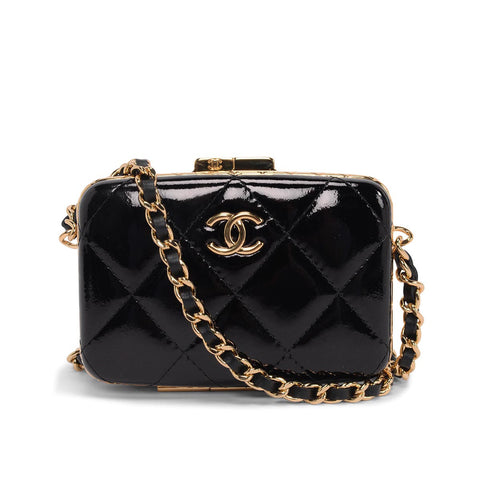 Chanel Black Glazed Goatskin Mini Box with Chain.