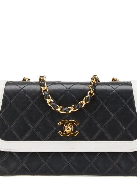 Chanel Coco Mark Matelasse Chain Shoulder Bag Black White Lambskin