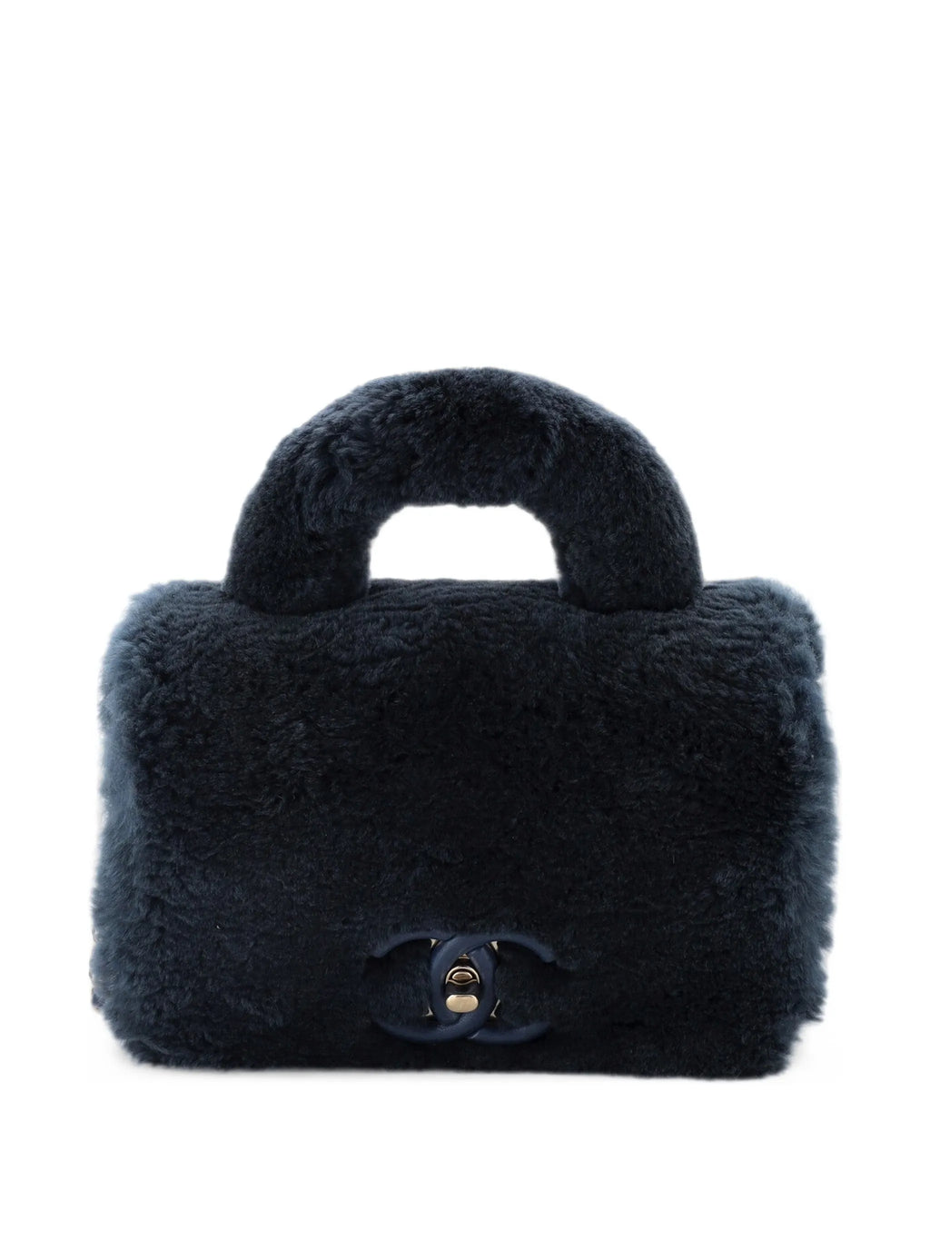 Chanel Paris Cosmopolite Metiers D' Art Navy Rabbit Fur Lambskin Top Handle Bag
