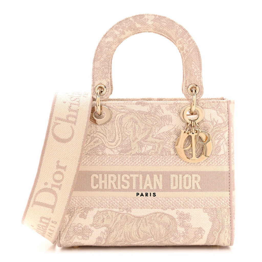 Dior Canvas Toile De Jouy Reverse Embroidered Medium Lady D-Lite Rose