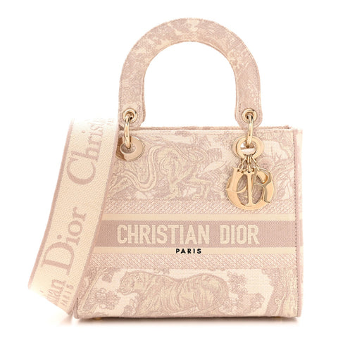 Dior Canvas Toile De Jouy Reverse Embroidered Medium Lady D-Lite Rose