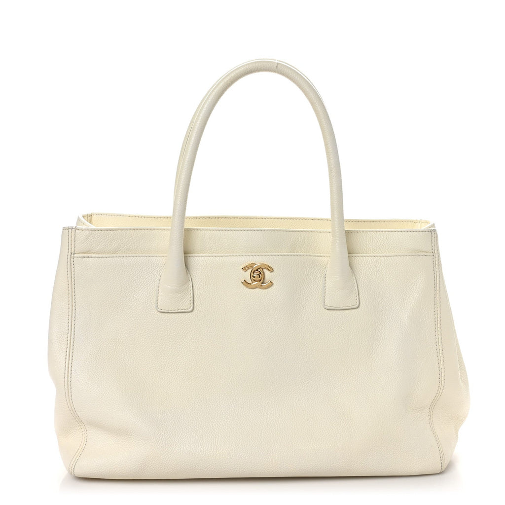 Chanel Calfskin Cerf Executive Shopper Tote White