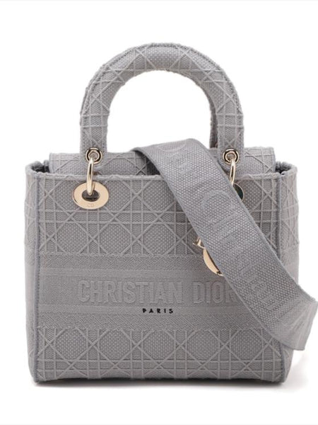 Lady Dior Medium D - Lite Gray Canvas Bag