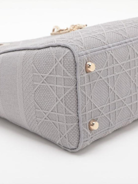 Lady Dior Medium D - Lite Gray Canvas Bag