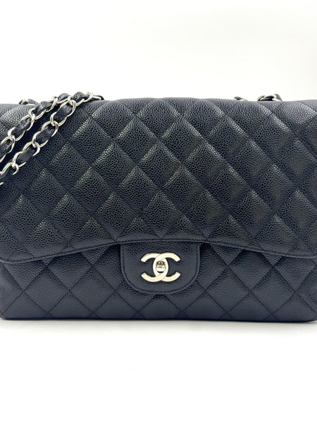 Chanel Classic Large Double Flap Caviar Leather 24K Silver H/W