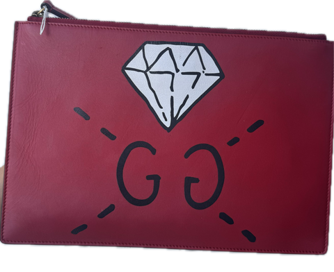 Gucci Red Diamond Leather Clutch Bag