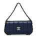 Chanel Lambskin Chocolate Bar Quilted 3 Chain Flap Navy Blue