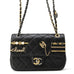 CHANEL Matelasse Bag Charm Single Flap Chain Shoulder Black Lambskin