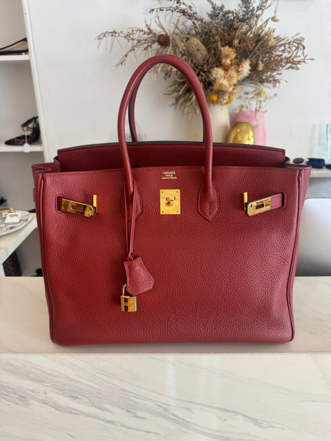 Hermes Birkin 35 Clemence Brique Gold Hardware Bag