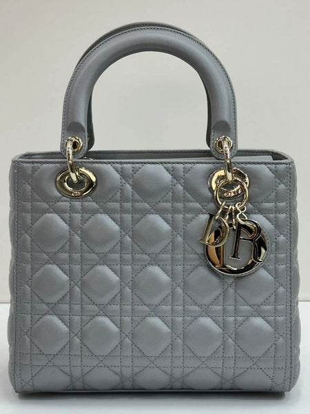 Lady Dior Medium Opaline Gray Pearlescent Cannage Lambskin Bag