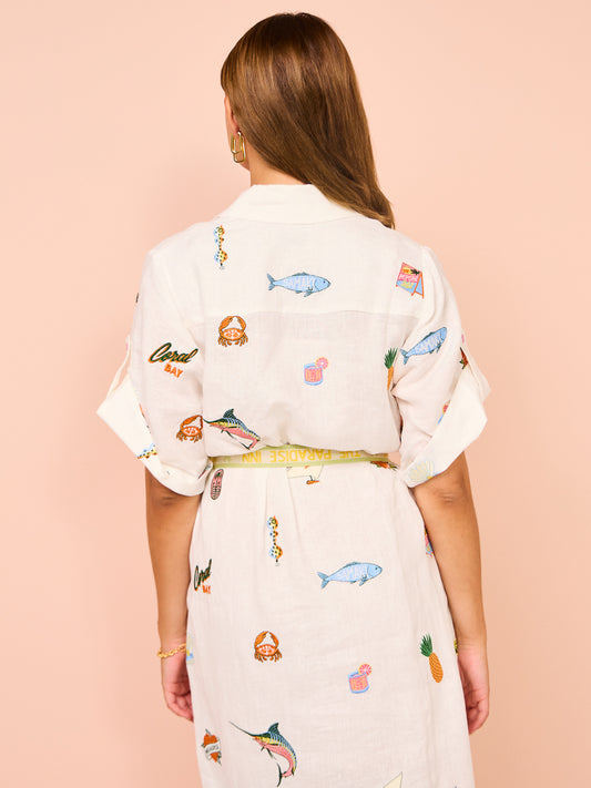 Blue Marlin Embroidered Shirt Dress (For Hire) EKOLUV Blue Marlin Embroidered Shirt Dress (For Hire) EKOLUV