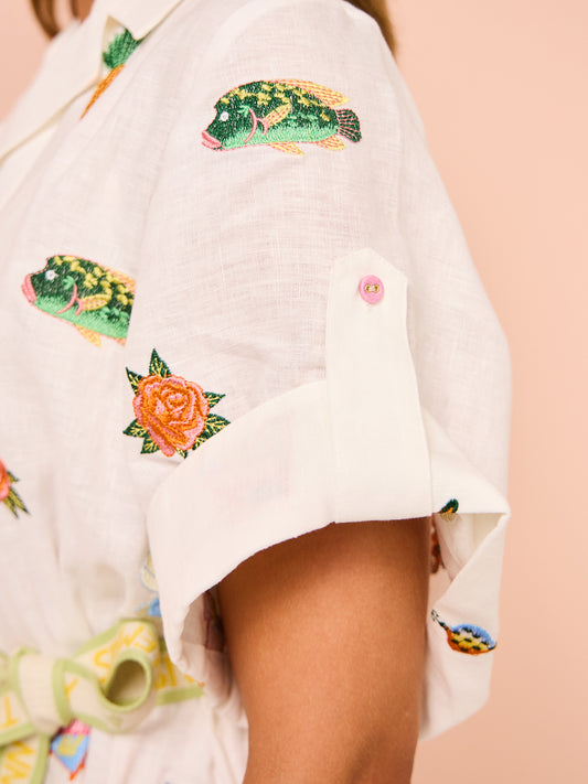 Blue Marlin Embroidered Shirt Dress (For Hire) EKOLUV Blue Marlin Embroidered Shirt Dress (For Hire) EKOLUV