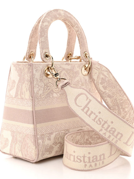 Dior Canvas Toile De Jouy Reverse Embroidered Medium Lady D-Lite Rose