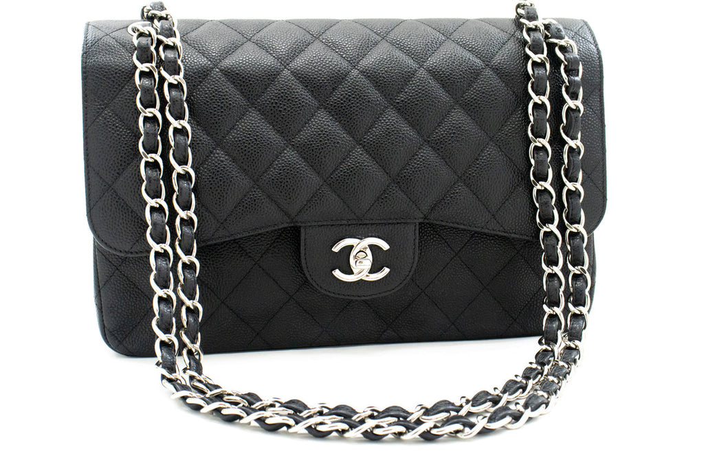 Chanel Classic Large Double Flap Caviar Leather 24K Silver H/W