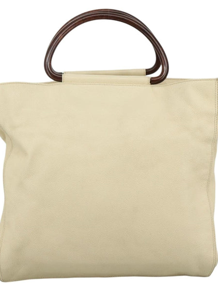 Vintage CHANEL Wooden Handbag Caviar Leather Beige Brown Gold CC