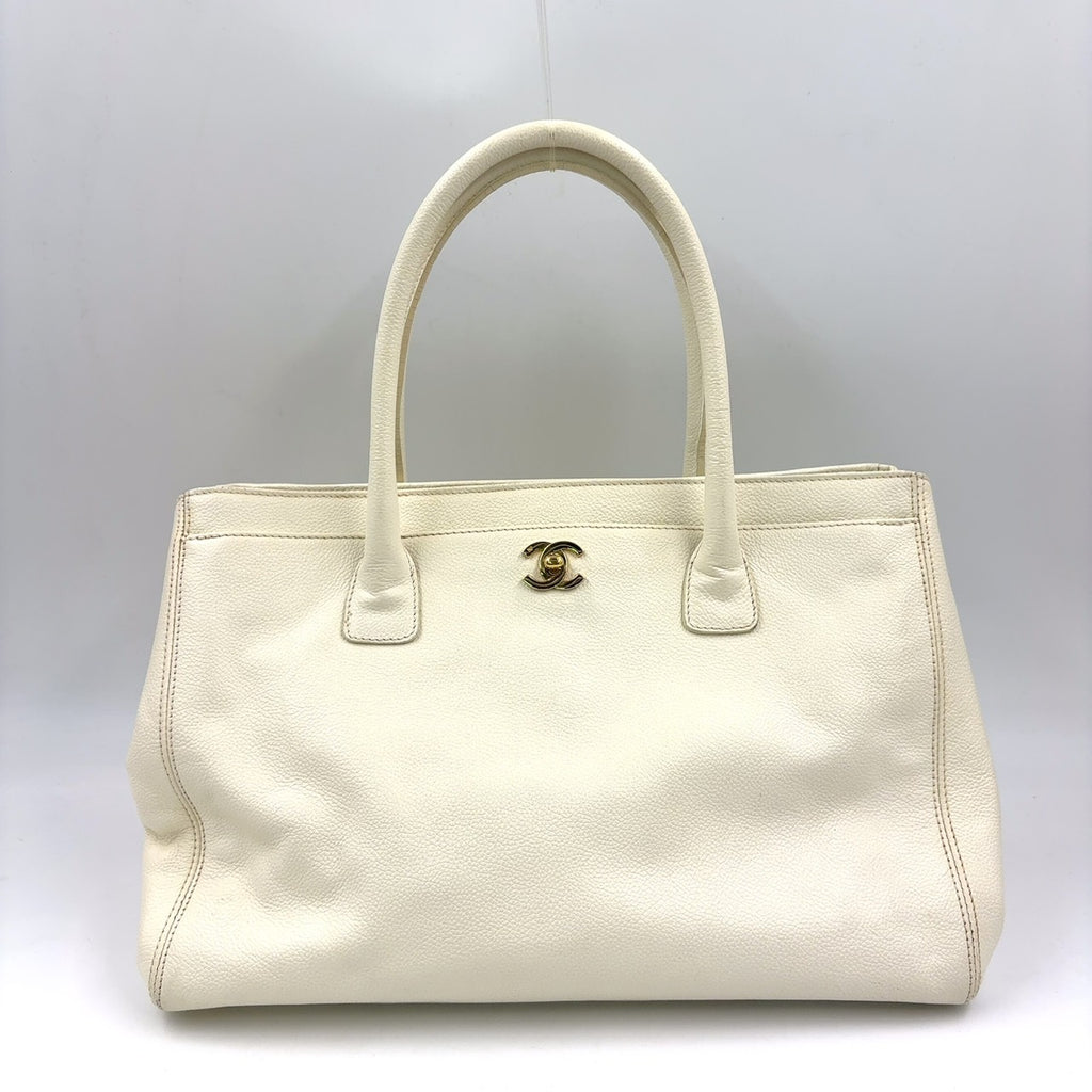 Chanel Calfskin Cerf Executive Shopper Tote White