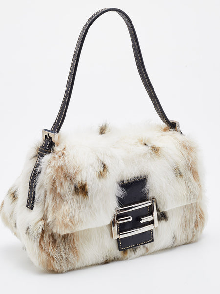 Fendi Mama white/brown rabbit fur baguette bag