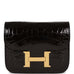 Hermes Constance Slim Compact Wallet Shiny Black Alligator Gold Hardware