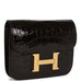 Hermes Constance Slim Compact Wallet Shiny Black Alligator Gold Hardware