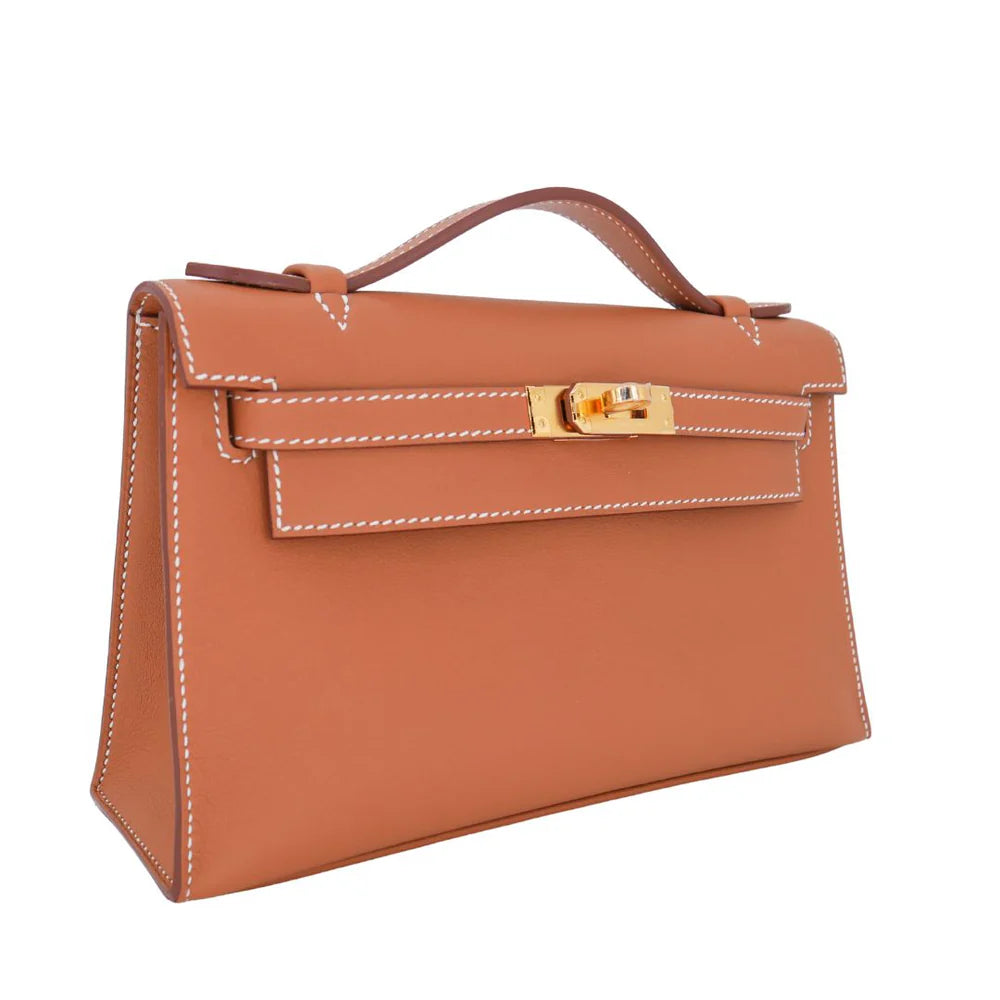 Hermes Kelly Pochette Gold with Gold Hardware EKOLUV