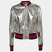 Gucci Silver Metallic Crinkle Leather Bomber Jacket