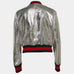 Gucci Silver Metallic Crinkle Leather Bomber Jacket